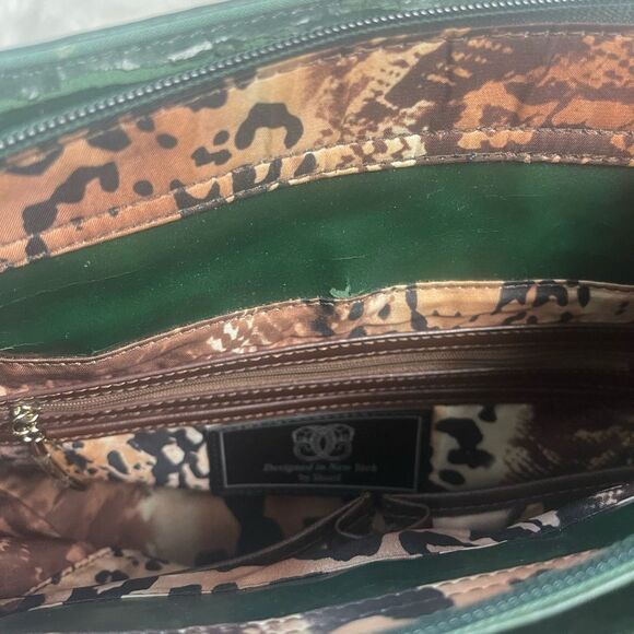 Sharif synthetic croc prints and tapestry olive green satchel/shoulder bag . - Picture 13 of 16